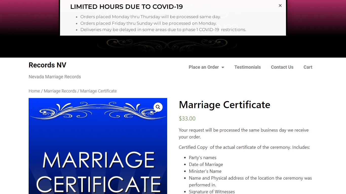 Marriage Certificate - Records NV